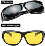 HD Vision Day & Night Unisex Goggles - Anti-Glare, Polarized Sunglasses for Men & Women as Driving Glasses UV Protection for all Bikes & Cars - Pack of 2 Googles