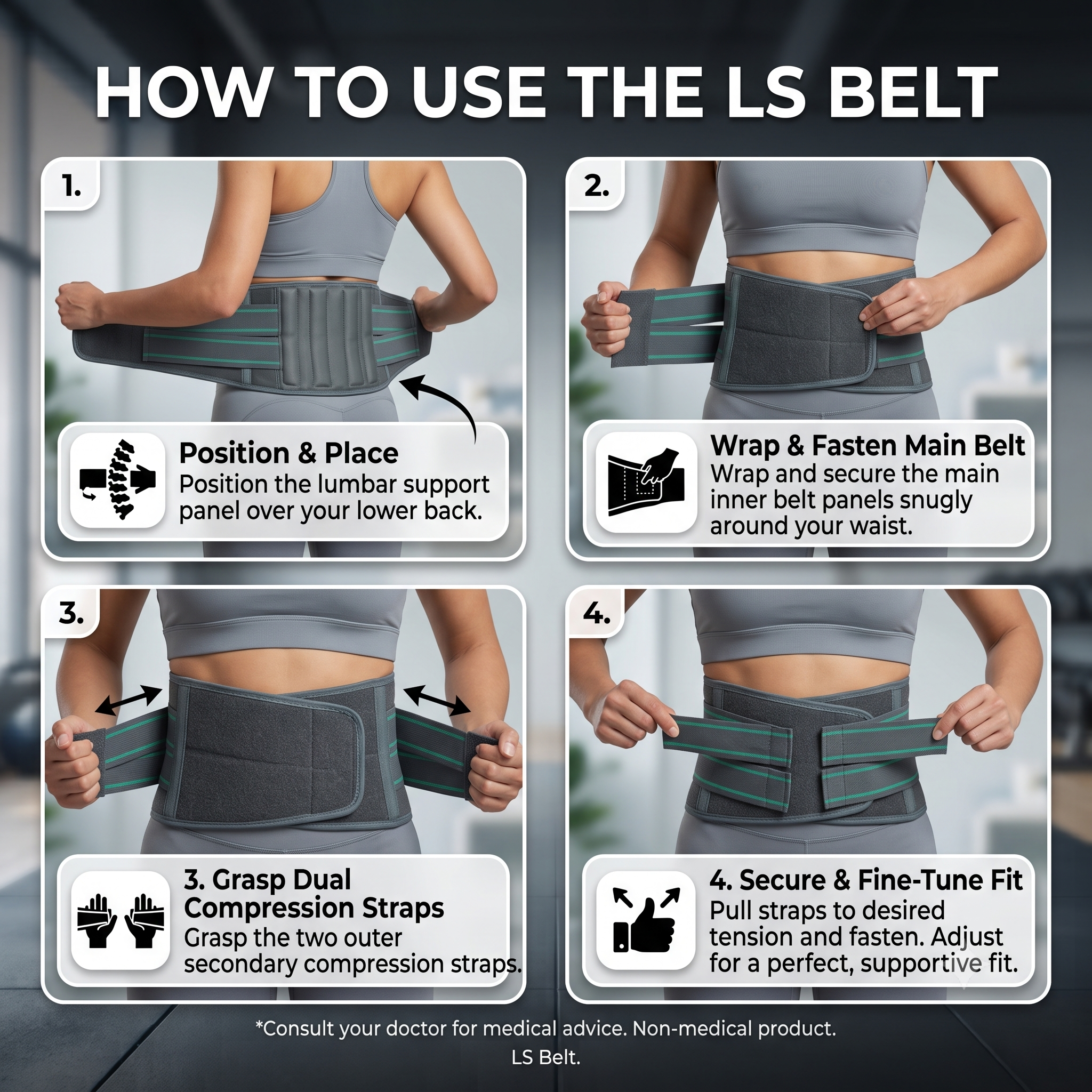Contour LS(Lumbar Support) Belt – Universal Free Size Adjustable Lumbar Support for Men & Women