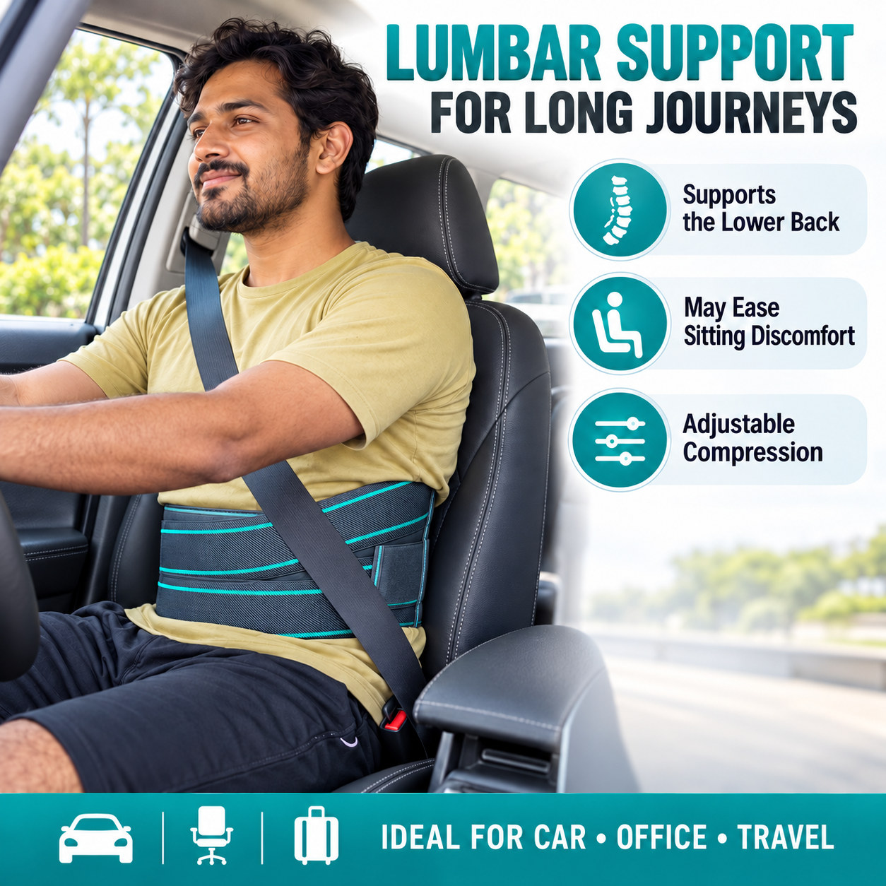 Contour LS(Lumbar Support) Belt – Universal Free Size Adjustable Lumbar Support for Men & Women