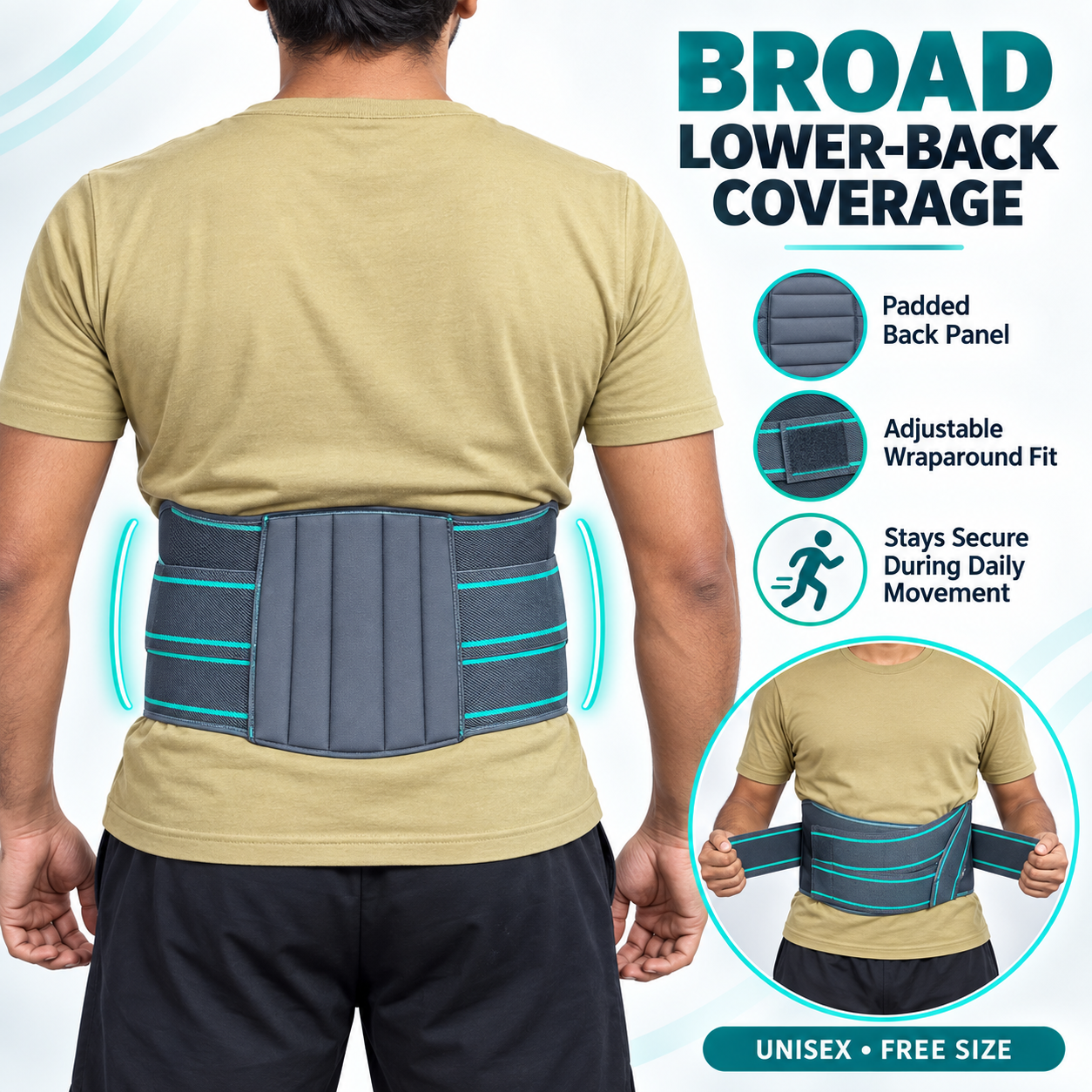 Contour LS(Lumbar Support) Belt – Universal Free Size Adjustable Lumbar Support for Men & Women