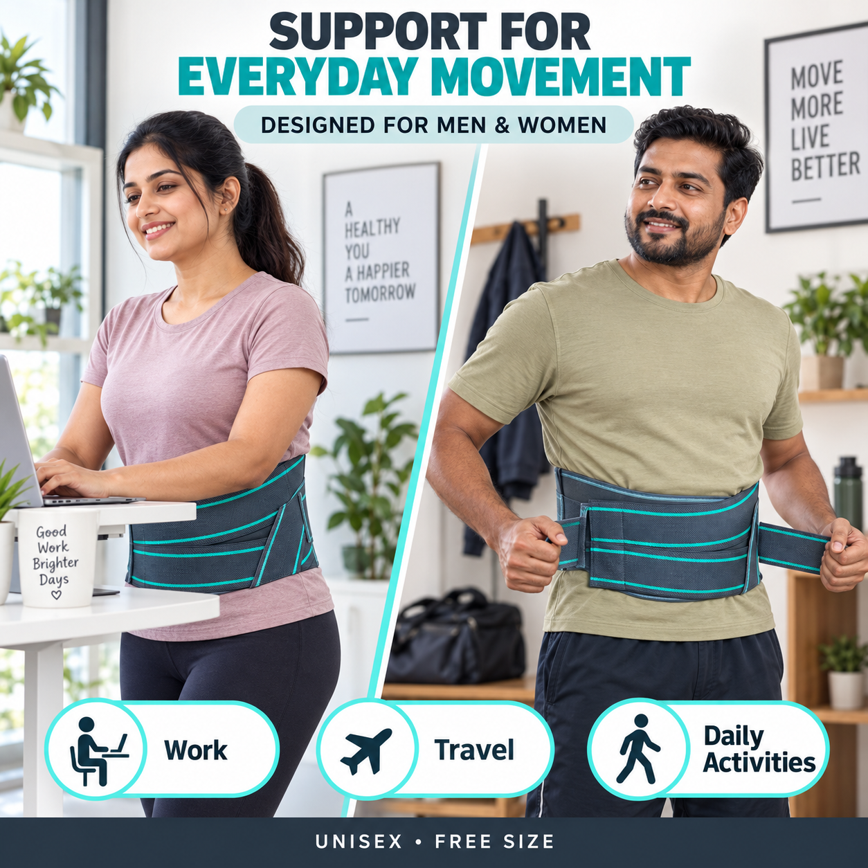 Contour LS(Lumbar Support) Belt – Universal Free Size Adjustable Lumbar Support for Men & Women