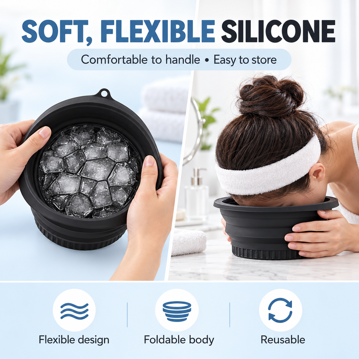 Foldable Ice Facial Bowl with Built-In Ice Tray