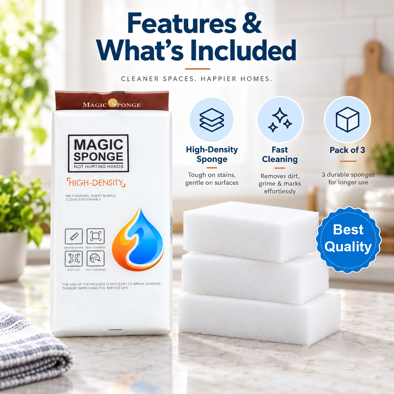 Chemical-Free Magic Eraser Sponge | Just Add Water for Tough Stains