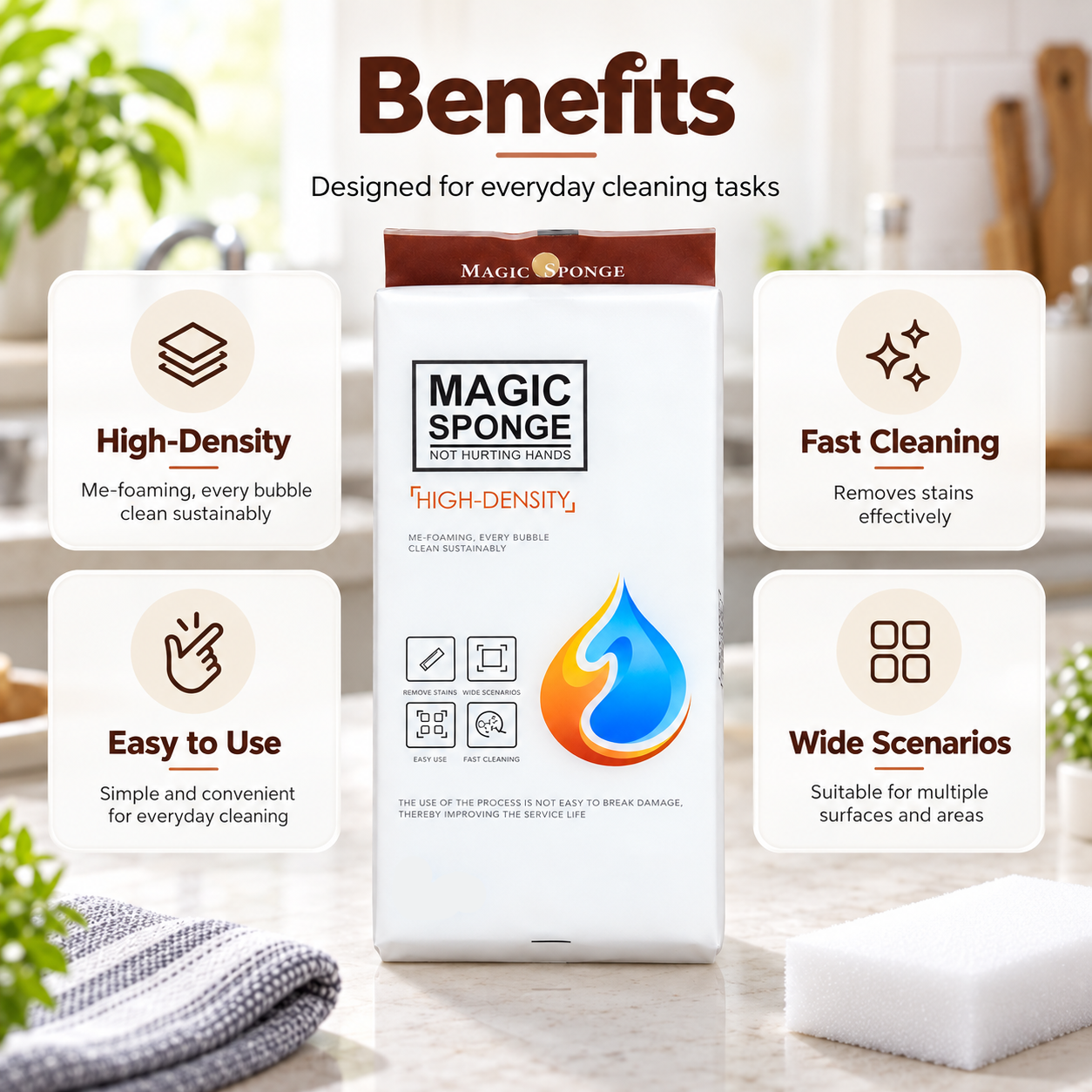 Chemical-Free Magic Eraser Sponge | Just Add Water for Tough Stains