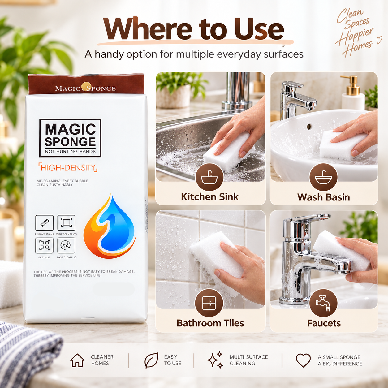 Chemical-Free Magic Eraser Sponge | Just Add Water for Tough Stains