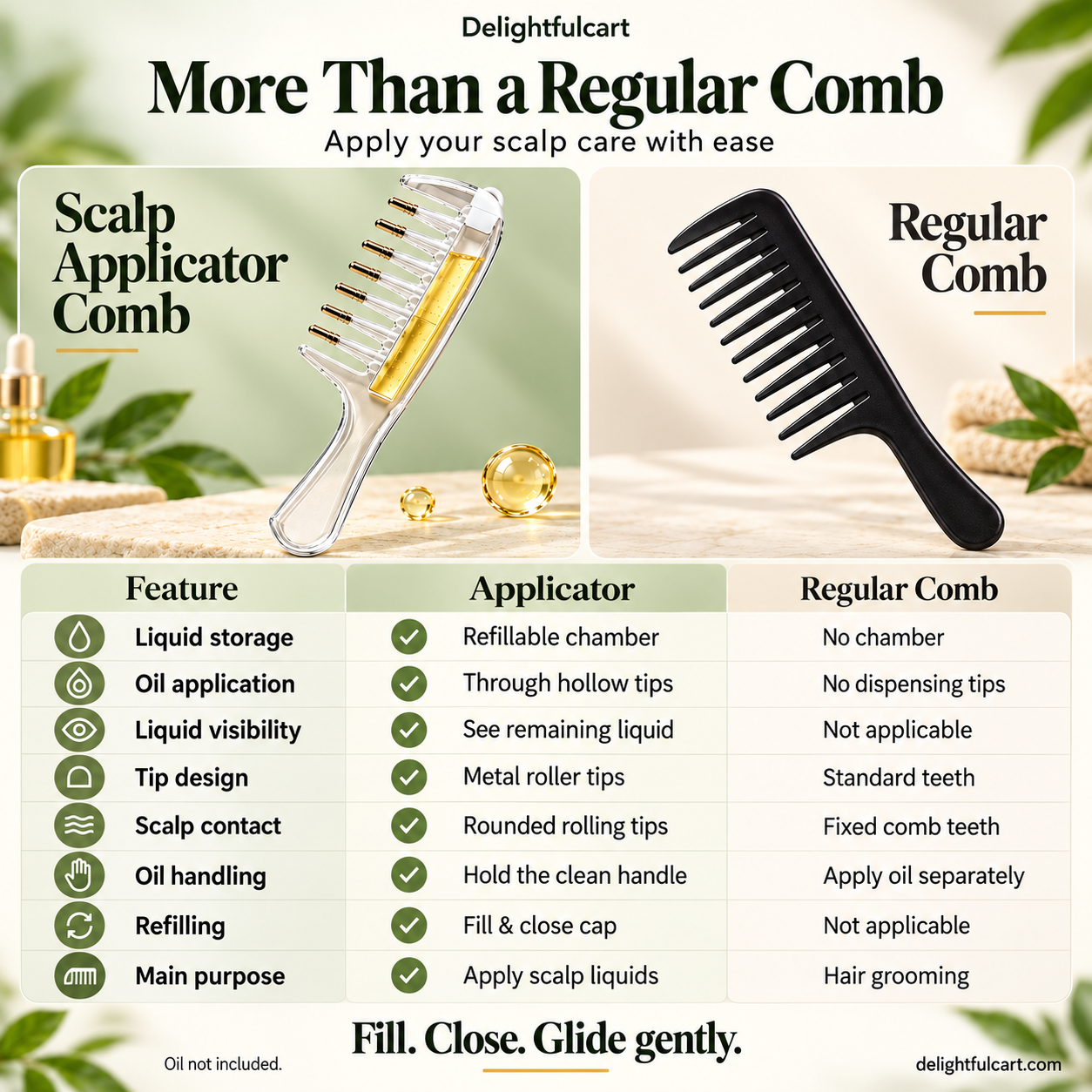 Deep Root Hair Oil Applicator | Mess Free Clean Hands, Zero Waste Comb