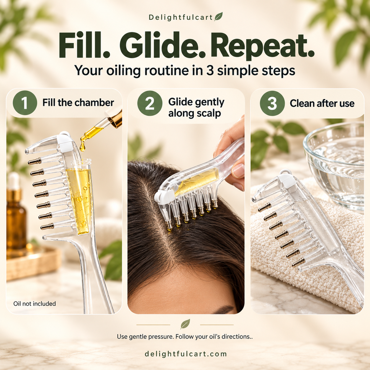 Deep Root Hair Oil Applicator | Mess Free Clean Hands, Zero Waste Comb