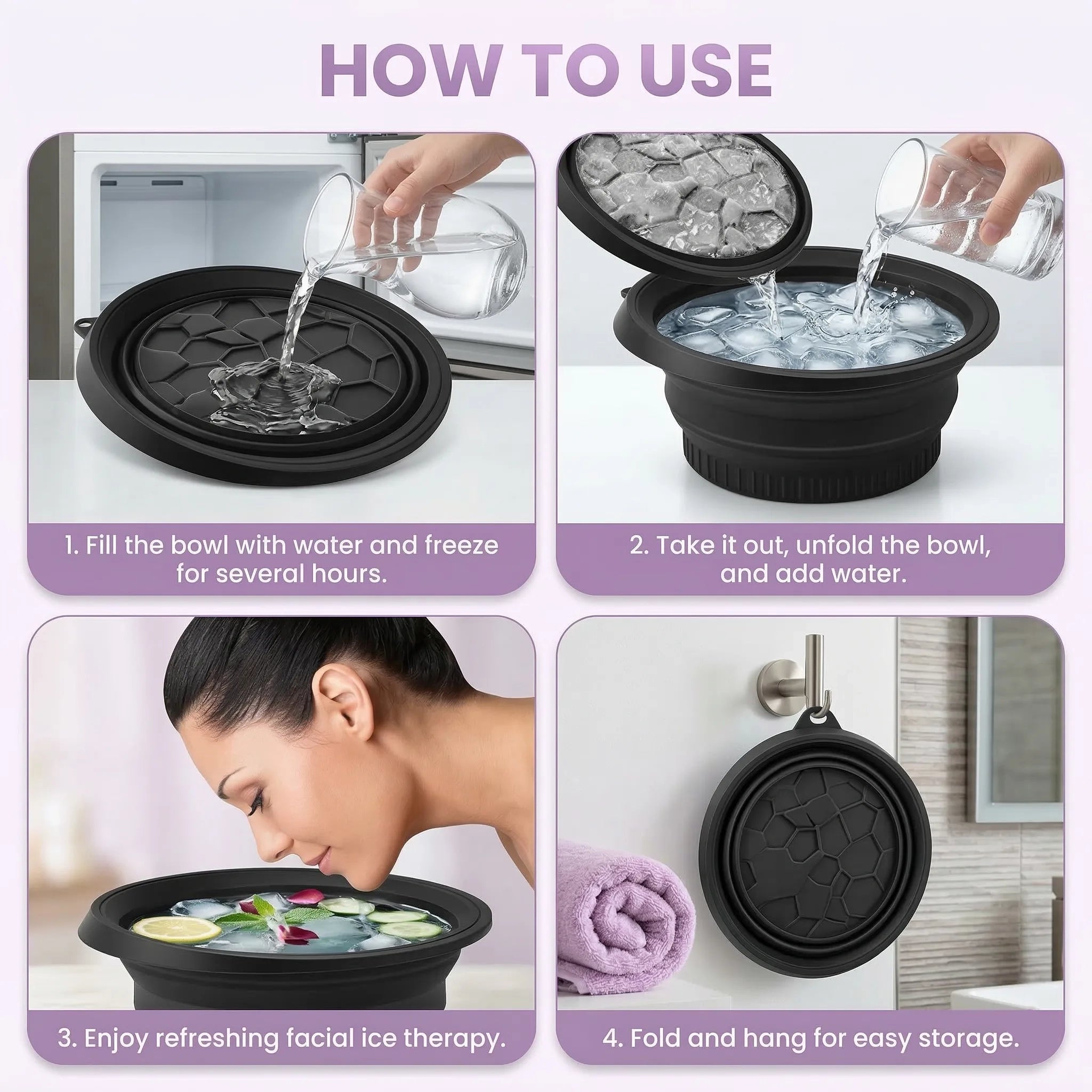 Foldable Ice Facial Bowl with Built-In Ice Tray